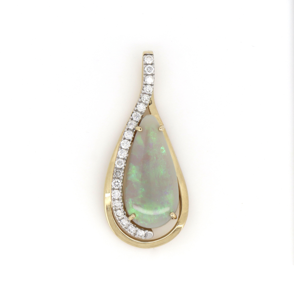 3.84ct Lightning Ridge Opal & Diamond Pendant