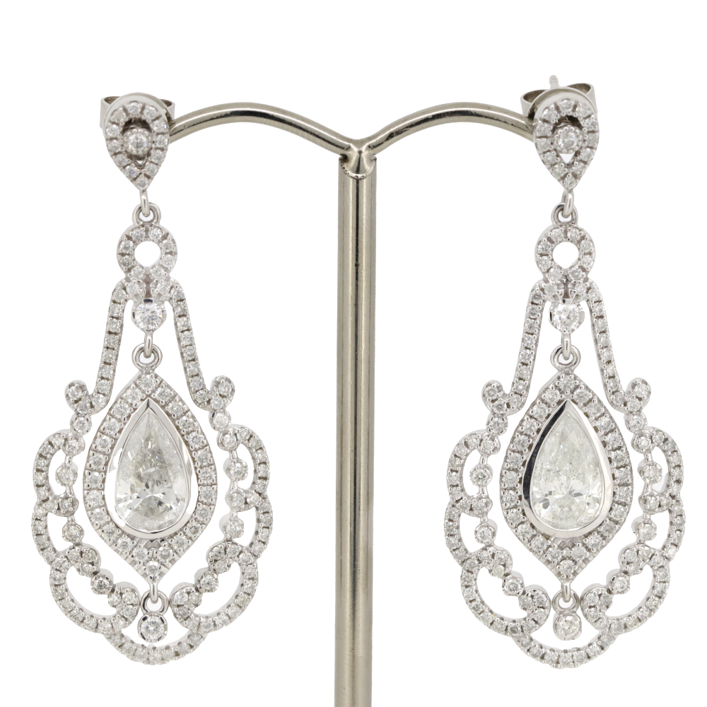 2.07ct White Gold Diamond Antique Style Earrings