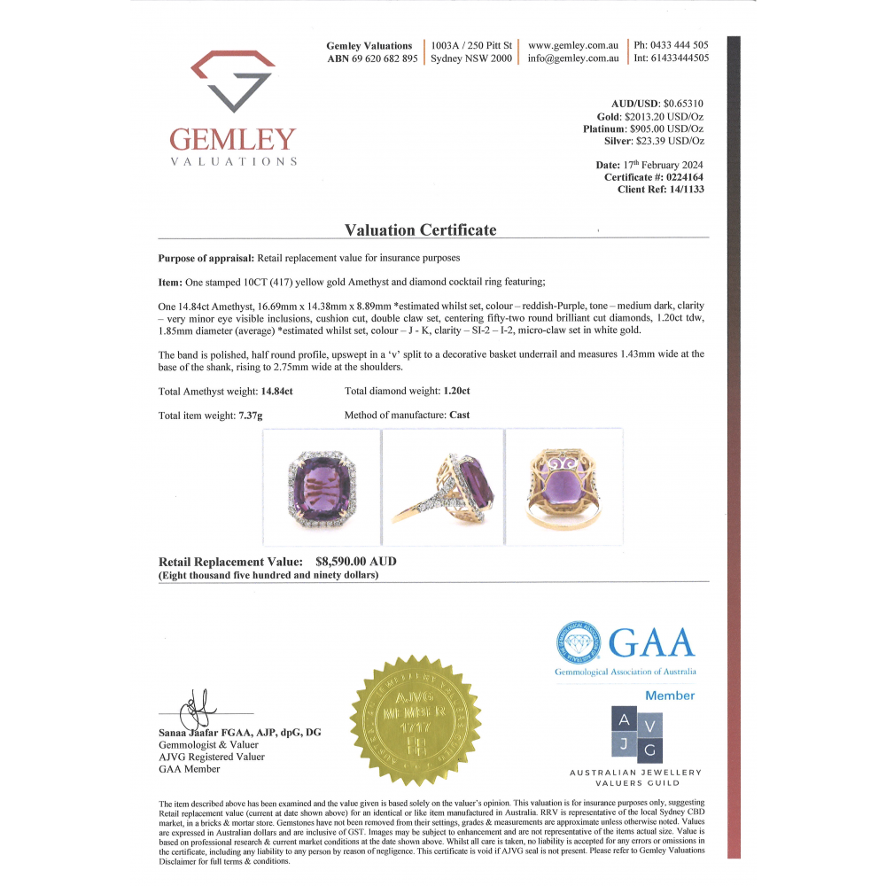 14.84ct Amethyst and Diamond Cocktail Ring
