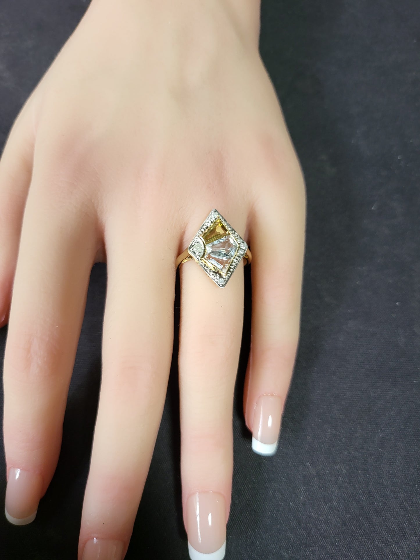 Stunning Citrine, Aquamarine, Morganite Diamond Ring