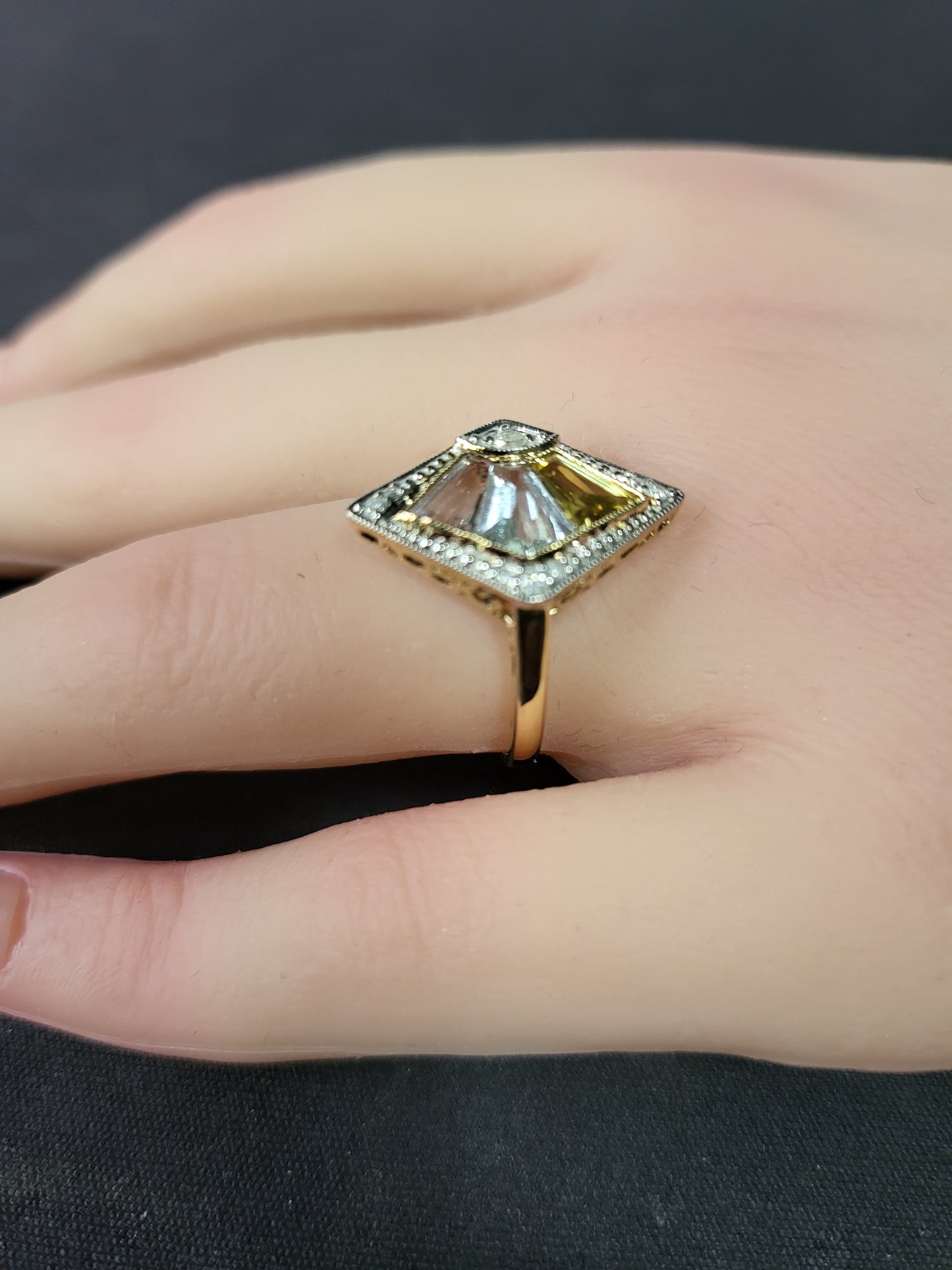 Stunning Citrine, Aquamarine, Morganite Diamond Ring