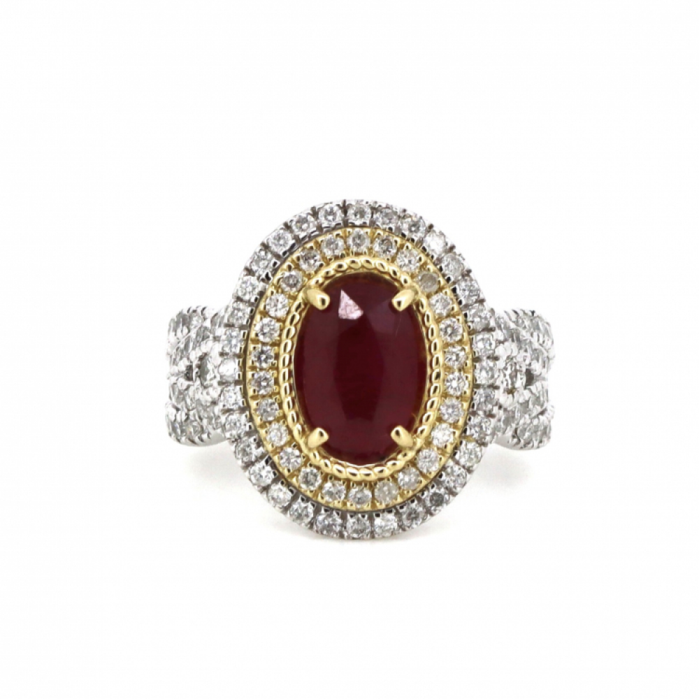 Gorgeous Ruby and Diamond Double Halo Ring