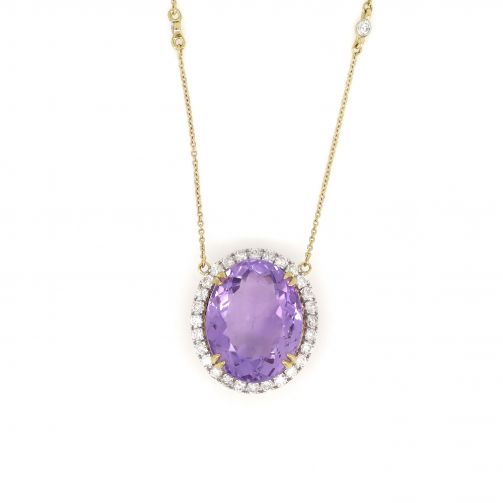 Yellow Gold 14.16ct Amethyst and Diamond Necklace