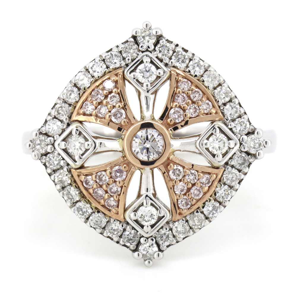 White/Rose Gold, Fancy Pink Diamond and Diamond, Decorative Ring
