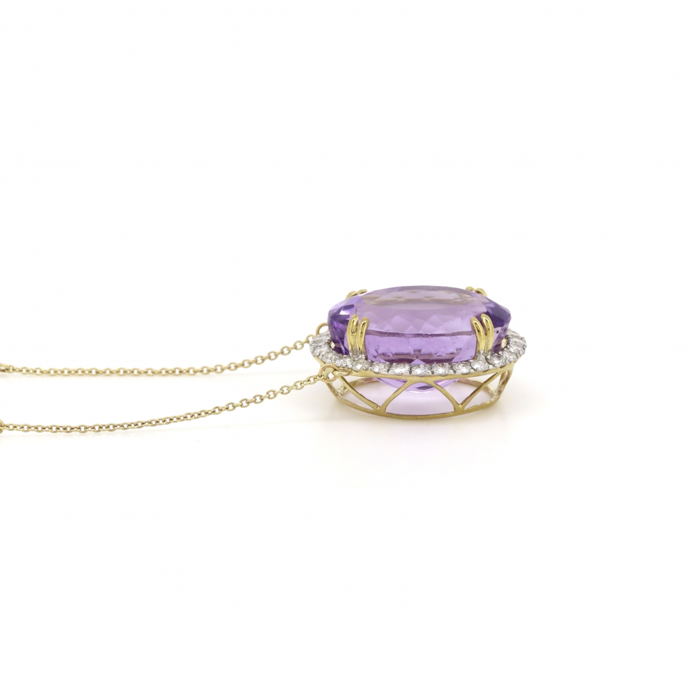 Yellow Gold 14.16ct Amethyst and Diamond Necklace