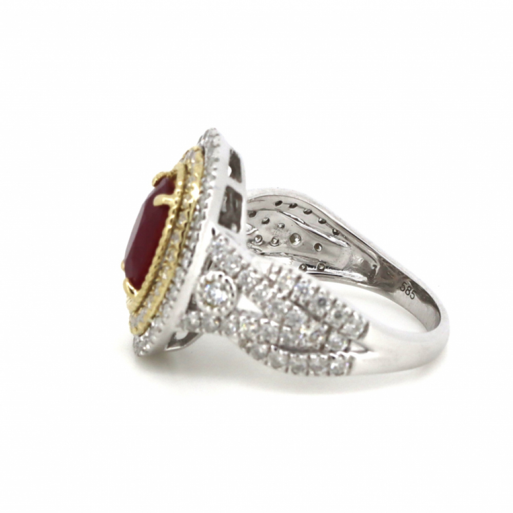 Gorgeous Ruby and Diamond Double Halo Ring