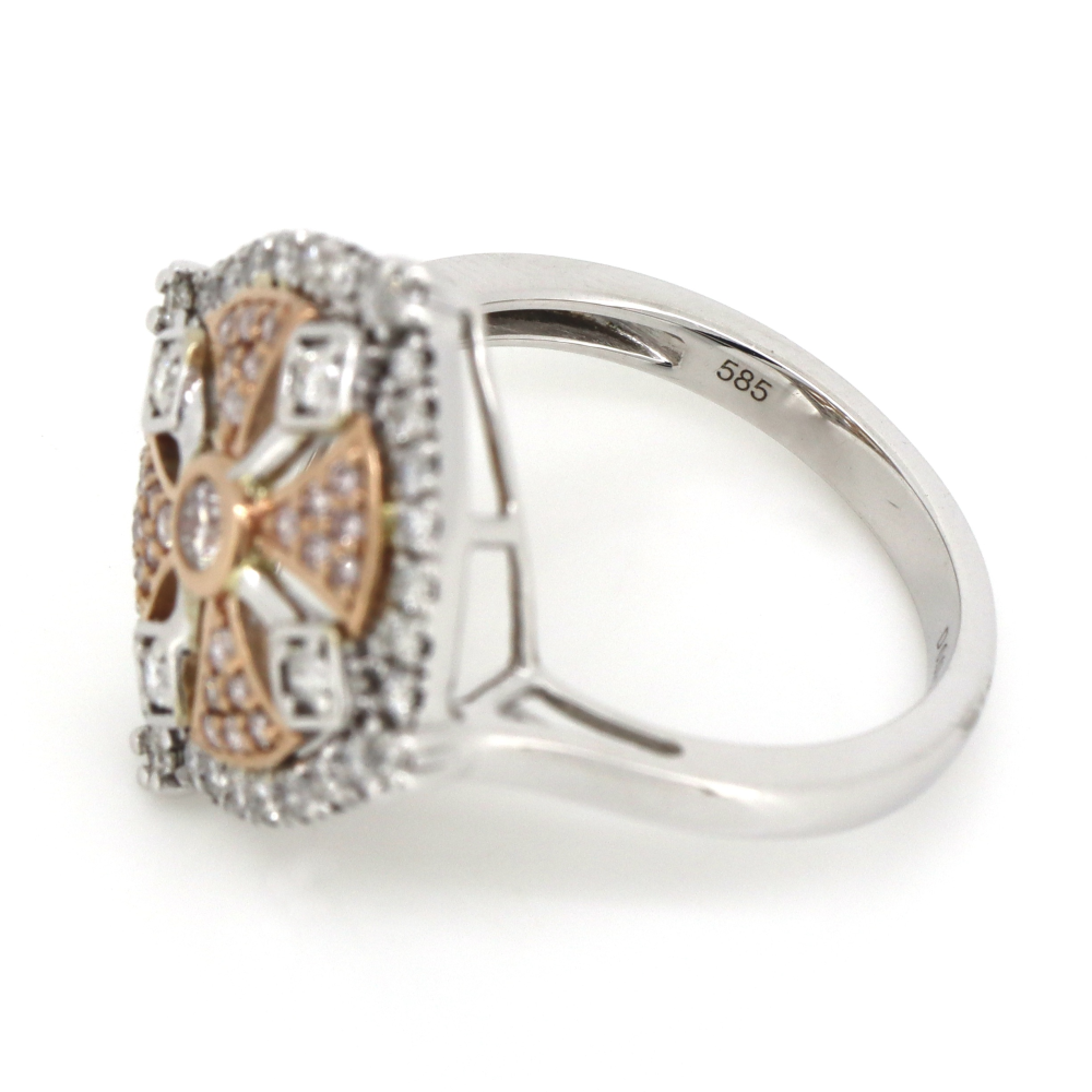 White/Rose Gold, Fancy Pink Diamond and Diamond, Decorative Ring
