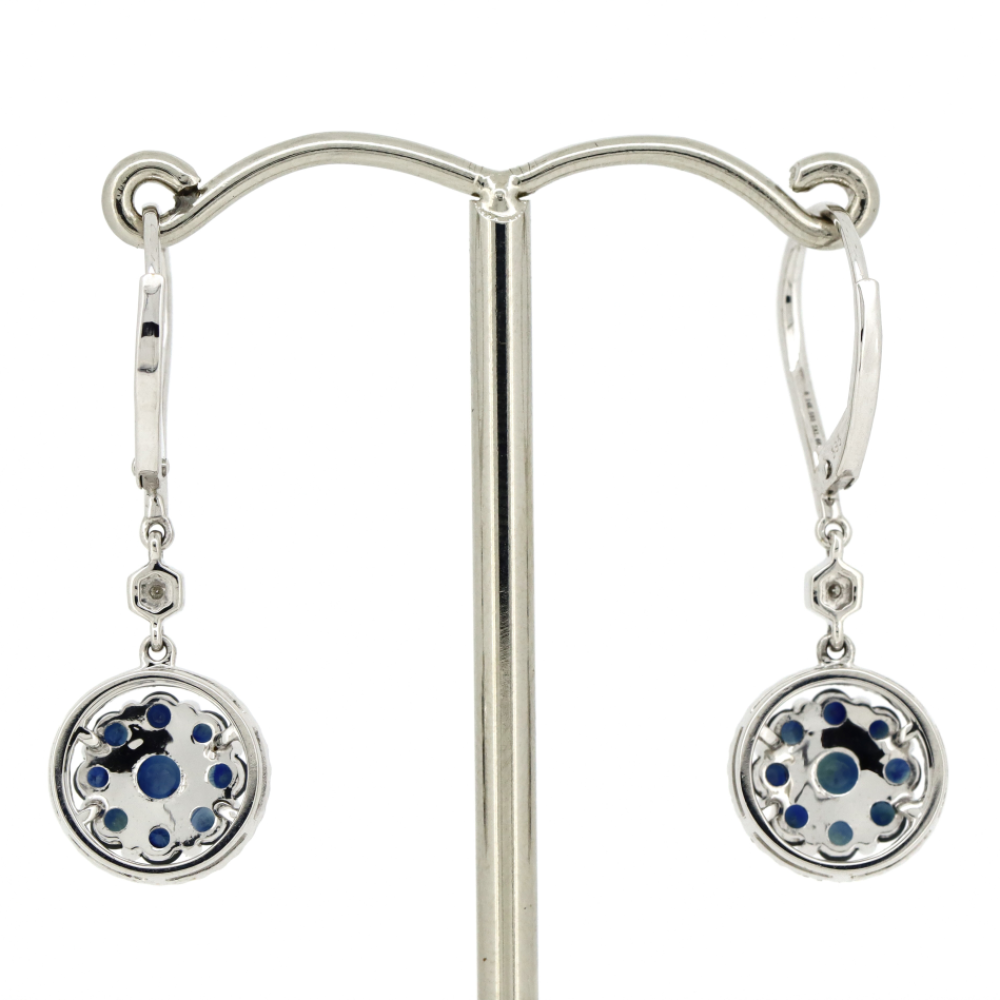 White Gold Blue Sapphire and Diamond Antique Style Drop Earrings