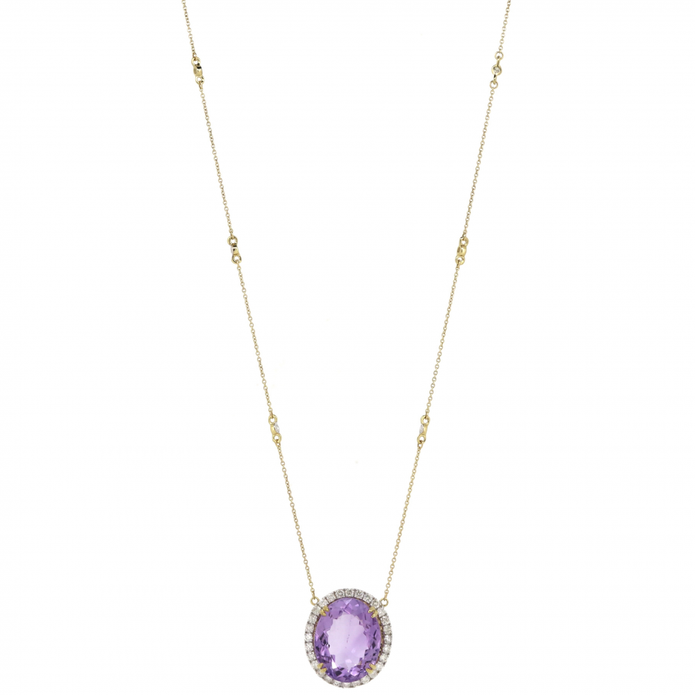 Yellow Gold 14.16ct Amethyst and Diamond Necklace