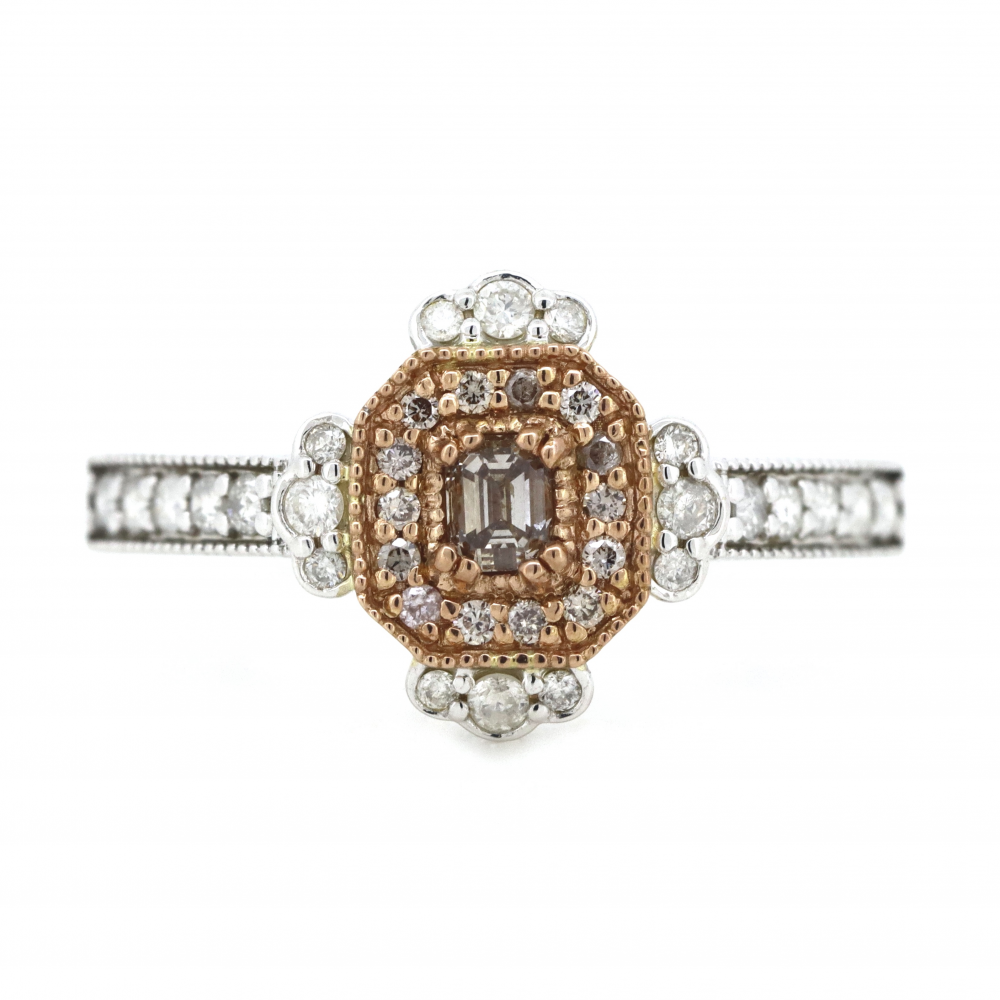 White/Rose Gold, Fancy Pink Diamond and Diamond, Antique Inspired Ring