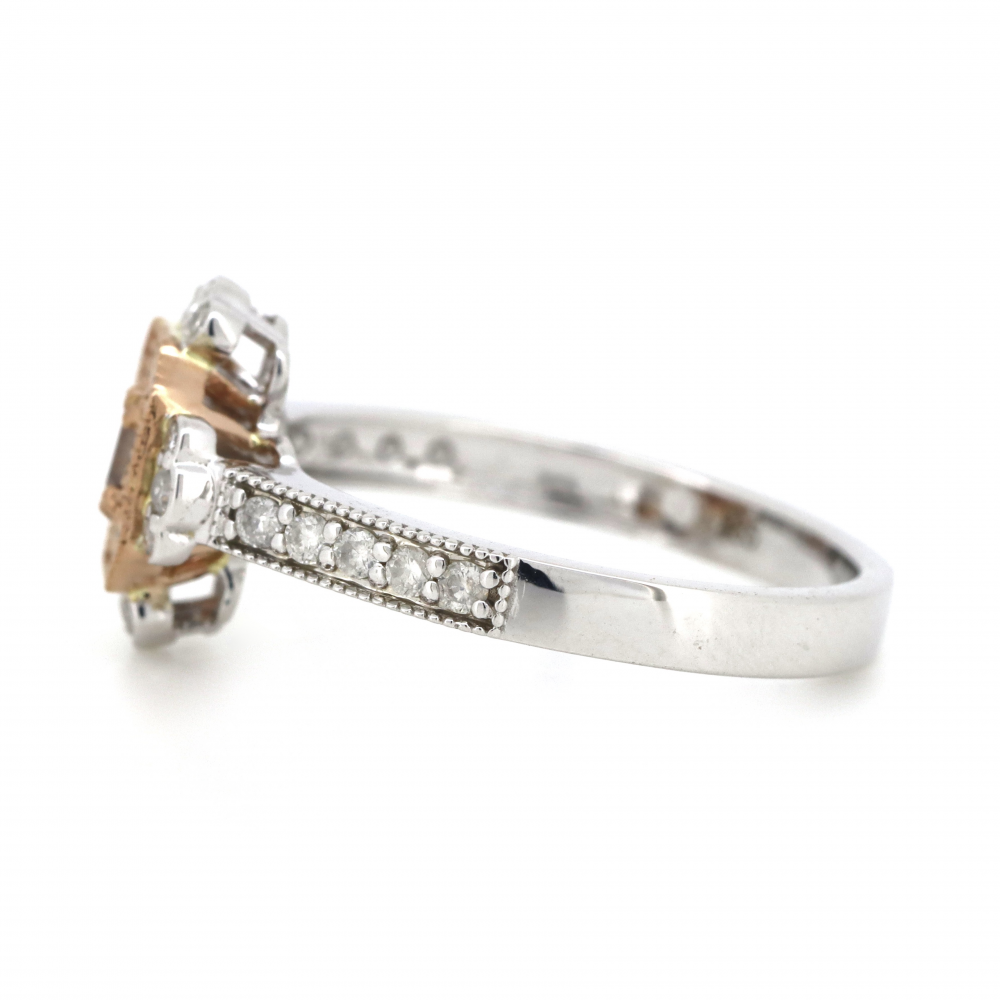 White/Rose Gold, Fancy Pink Diamond and Diamond, Antique Inspired Ring