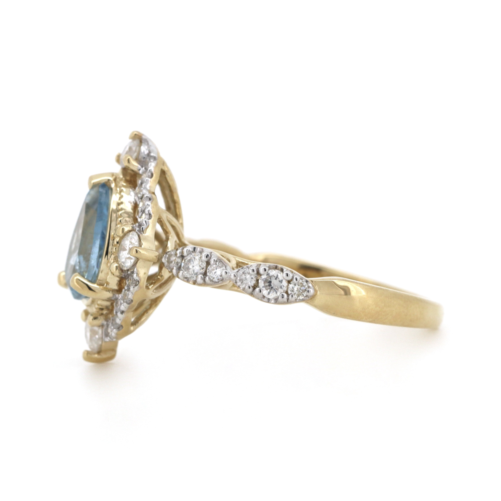 Pear Cut Aquamarine & Diamond Antique Inspired Ring