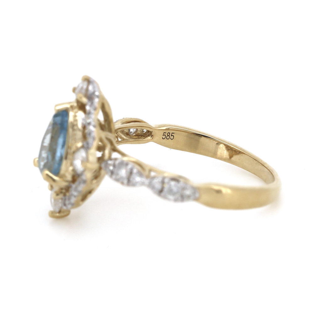 Pear Cut Aquamarine & Diamond Antique Inspired Ring