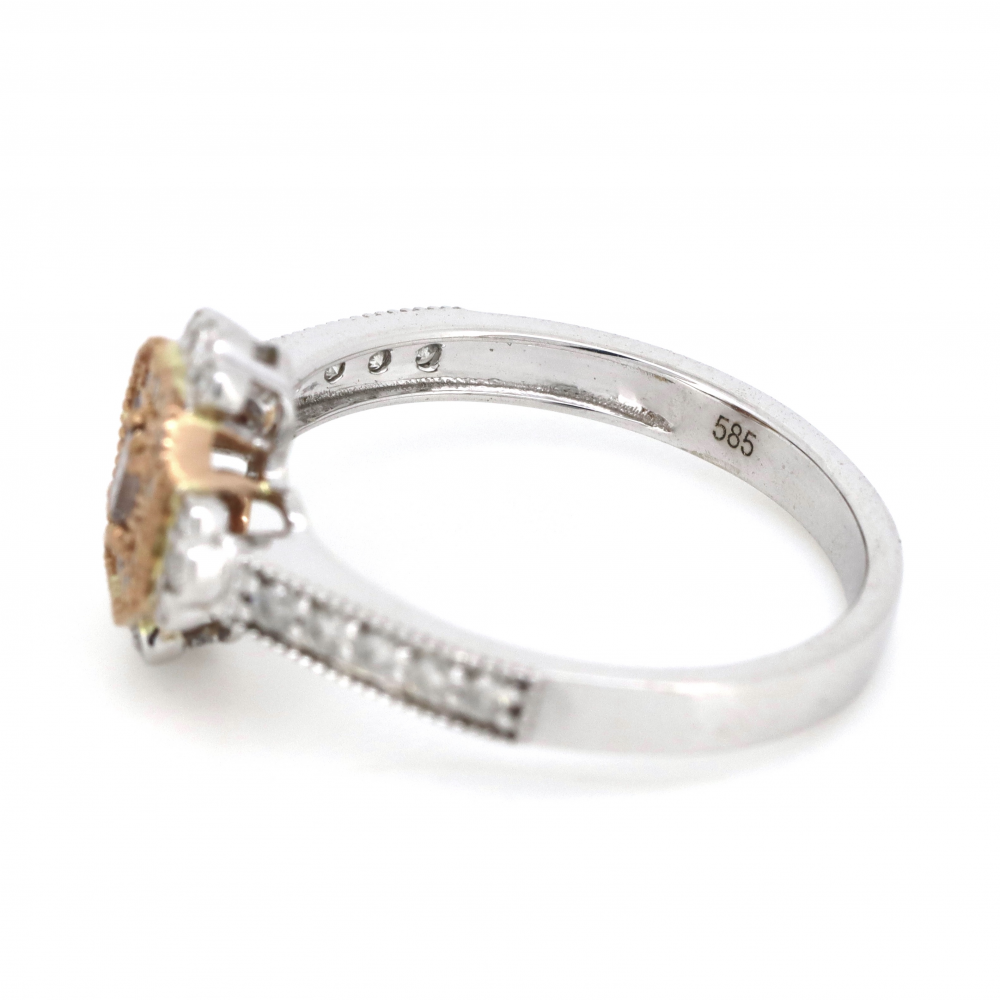 White/Rose Gold, Fancy Pink Diamond and Diamond, Antique Inspired Ring