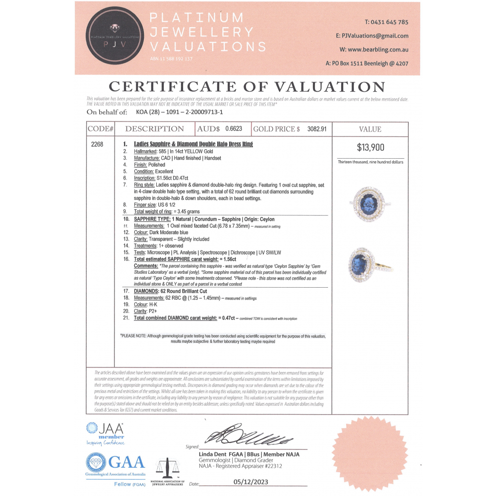 1.56ct Blue Ceylon Sapphire and Diamond Double Halo Ring