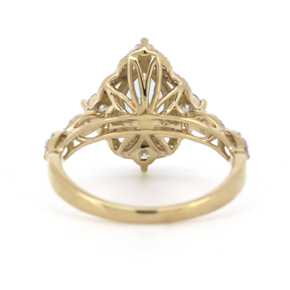 Pear Cut Aquamarine & Diamond Antique Inspired Ring