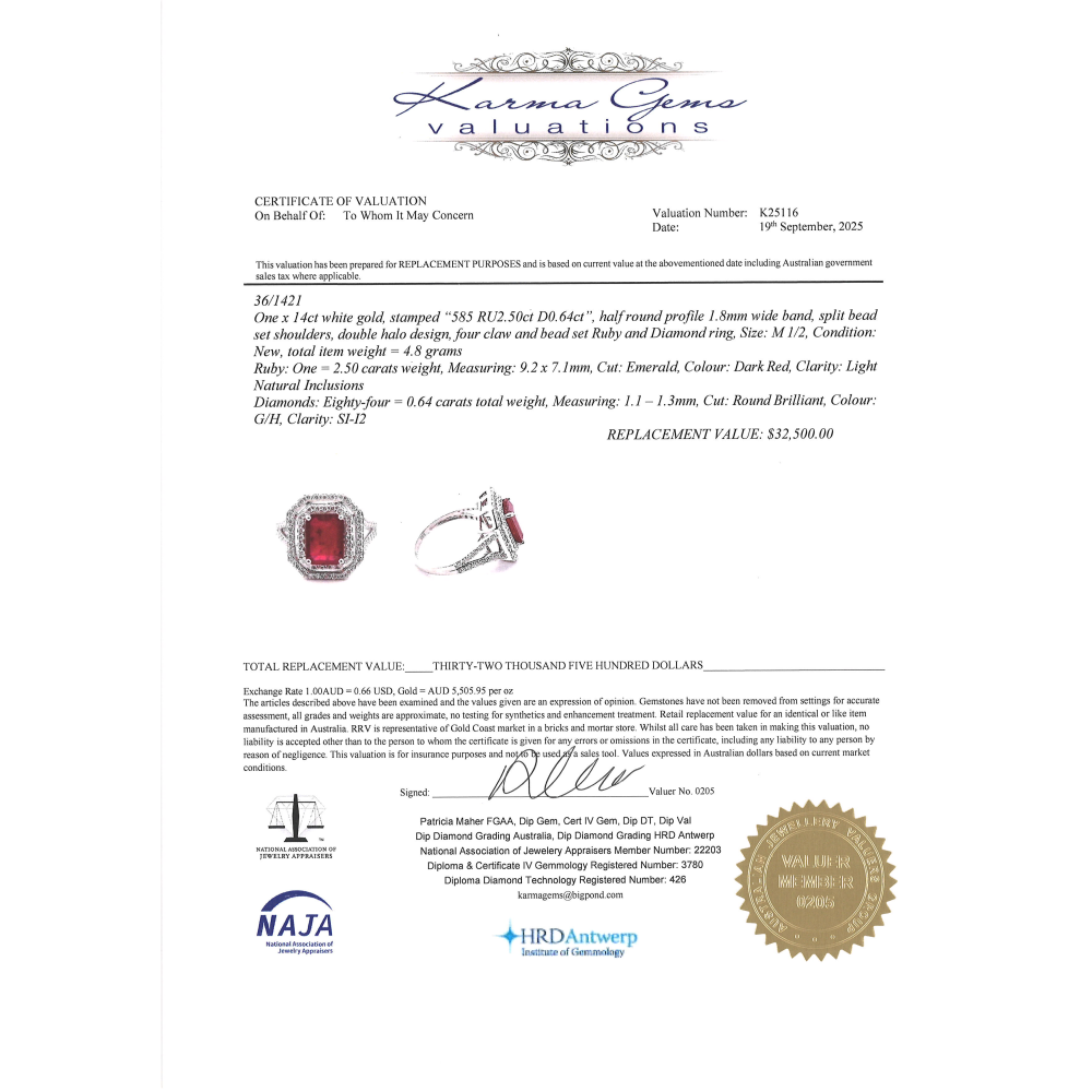 White Gold Ruby & Diamond Double Halo Ring