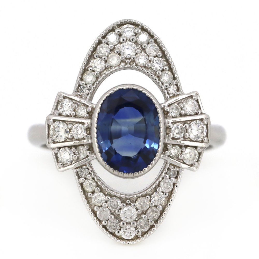 1.42ct White Gold Blue Ceylon Sapphire and Diamond Ring