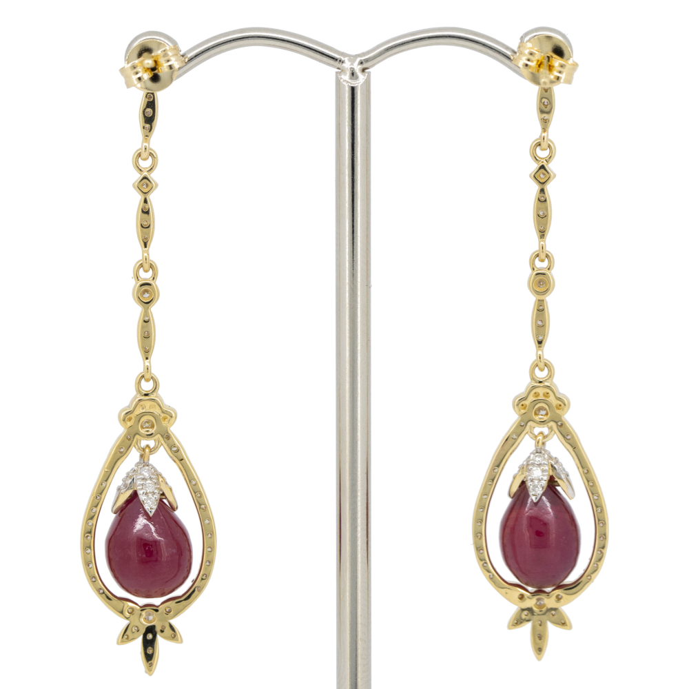Yellow Gold Ruby and Diamond Drop Earrings