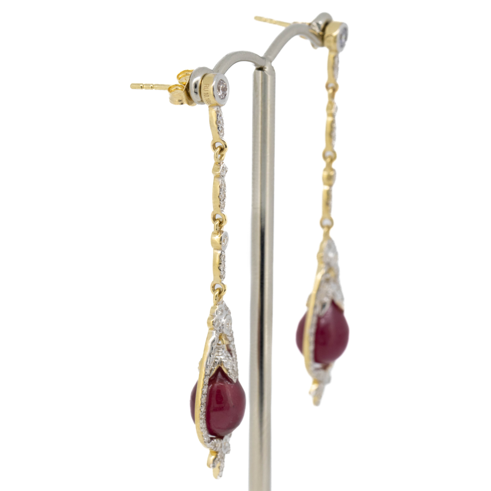Yellow Gold Ruby and Diamond Drop Earrings