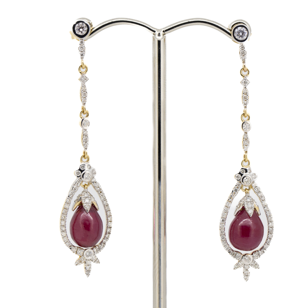 Yellow Gold Ruby and Diamond Drop Earrings