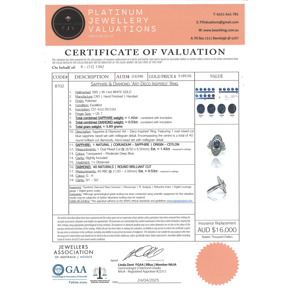 1.42ct White Gold Blue Ceylon Sapphire and Diamond Ring