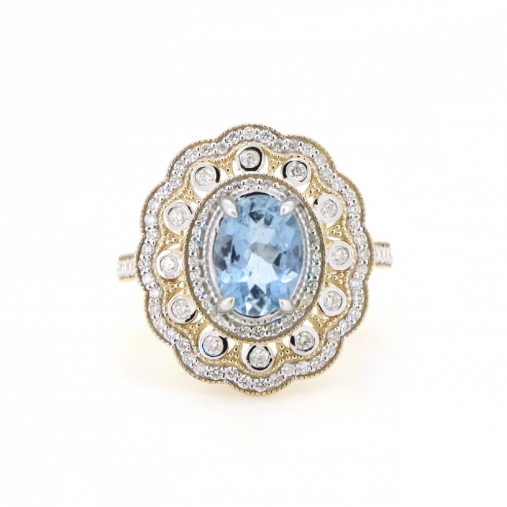 1.94ct Aquamarine and Diamond Double Halo Statement Ring