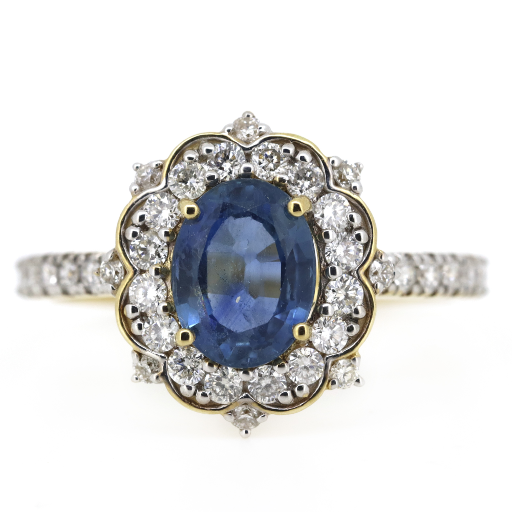 Yellow Gold 1.80ct Blue Ceylon Sapphire and Diamond Ring