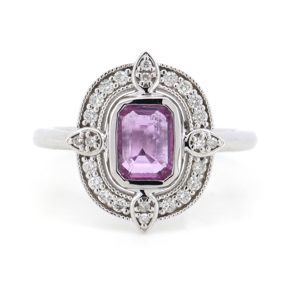 Pink Sapphire & Diamond Antique Inspired Ring