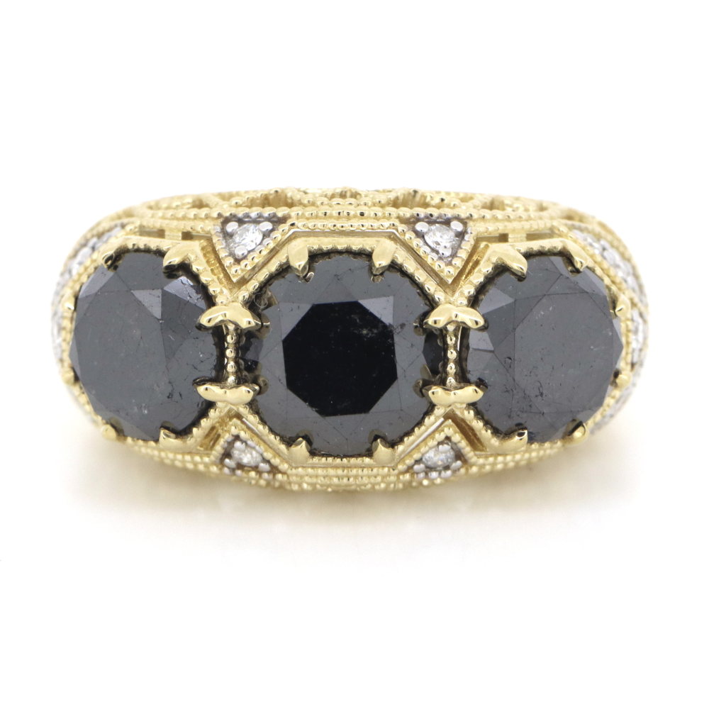 Yellow Gold, Black Diamond and Diamond, Trilogy Ring