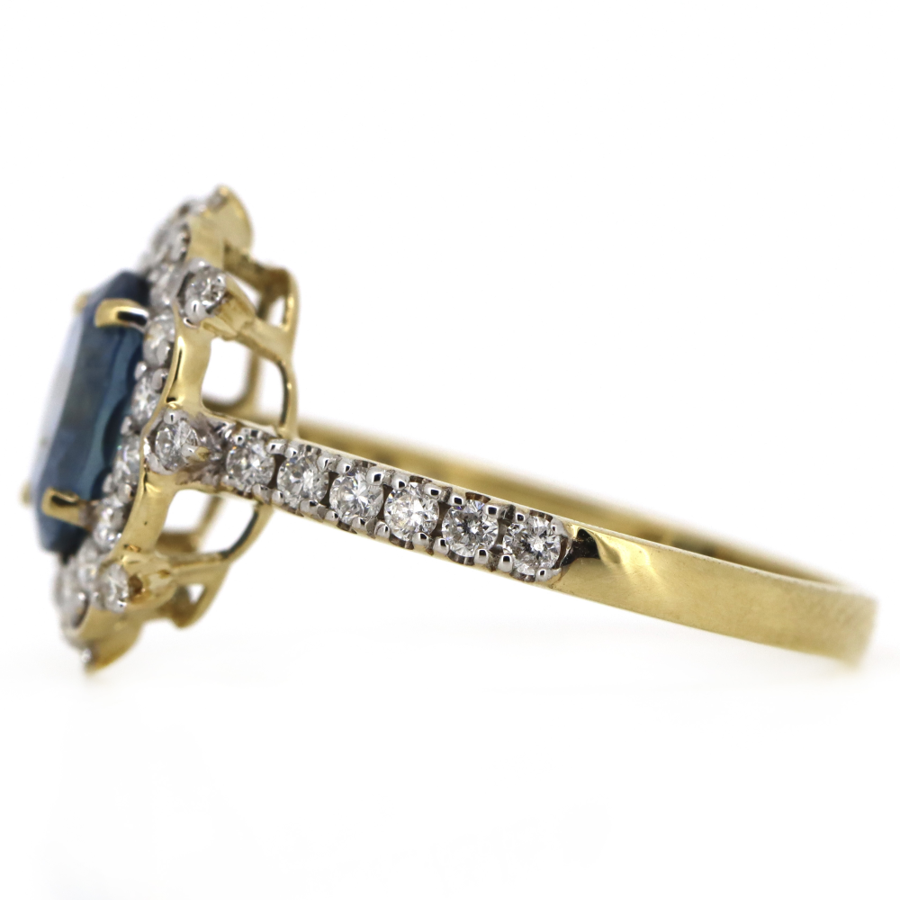 Yellow Gold 1.80ct Blue Ceylon Sapphire and Diamond Ring