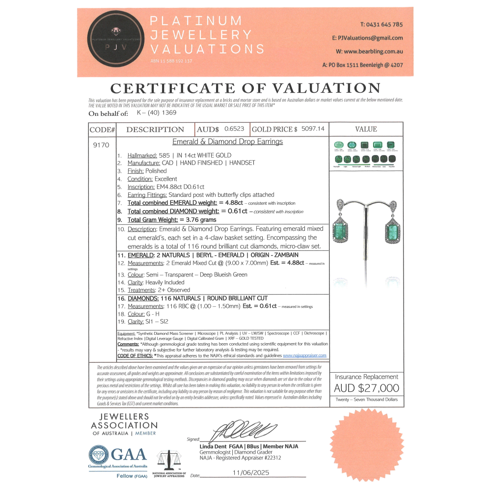 White Gold Emerald & Diamond Drop Earrings