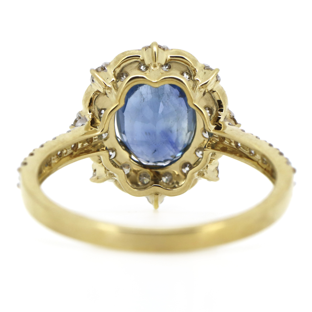 Yellow Gold 1.80ct Blue Ceylon Sapphire and Diamond Ring