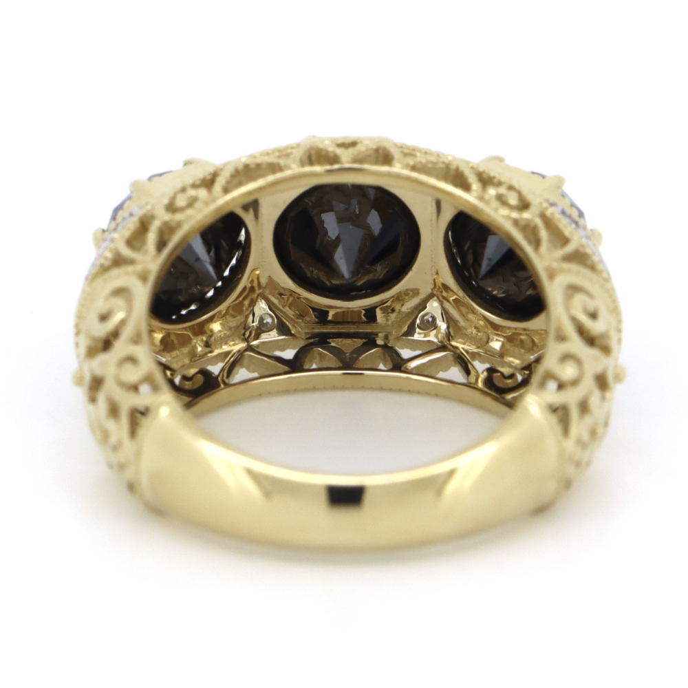 Yellow Gold, Black Diamond and Diamond, Trilogy Ring