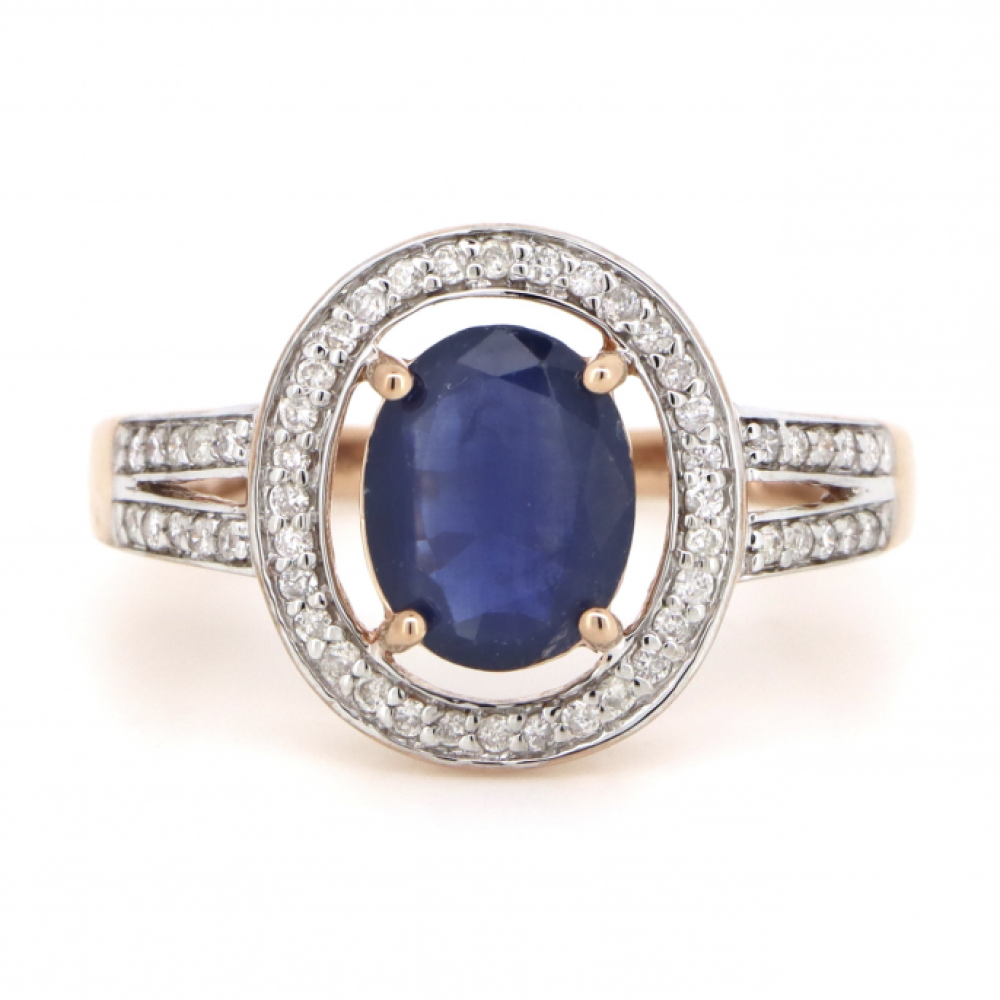 Blue Sapphire & Diamond Vintage Inspired Halo Ring