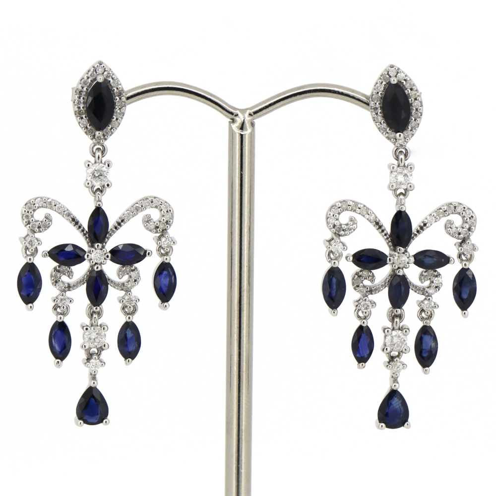 White Gold Blue Sapphire and Diamond Chandelier Inspired Earrings