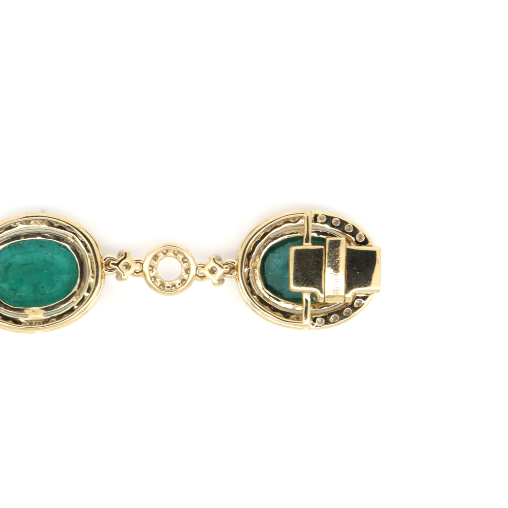 21.36ct Yellow Gold Emerald and Diamond Halo Bracelet