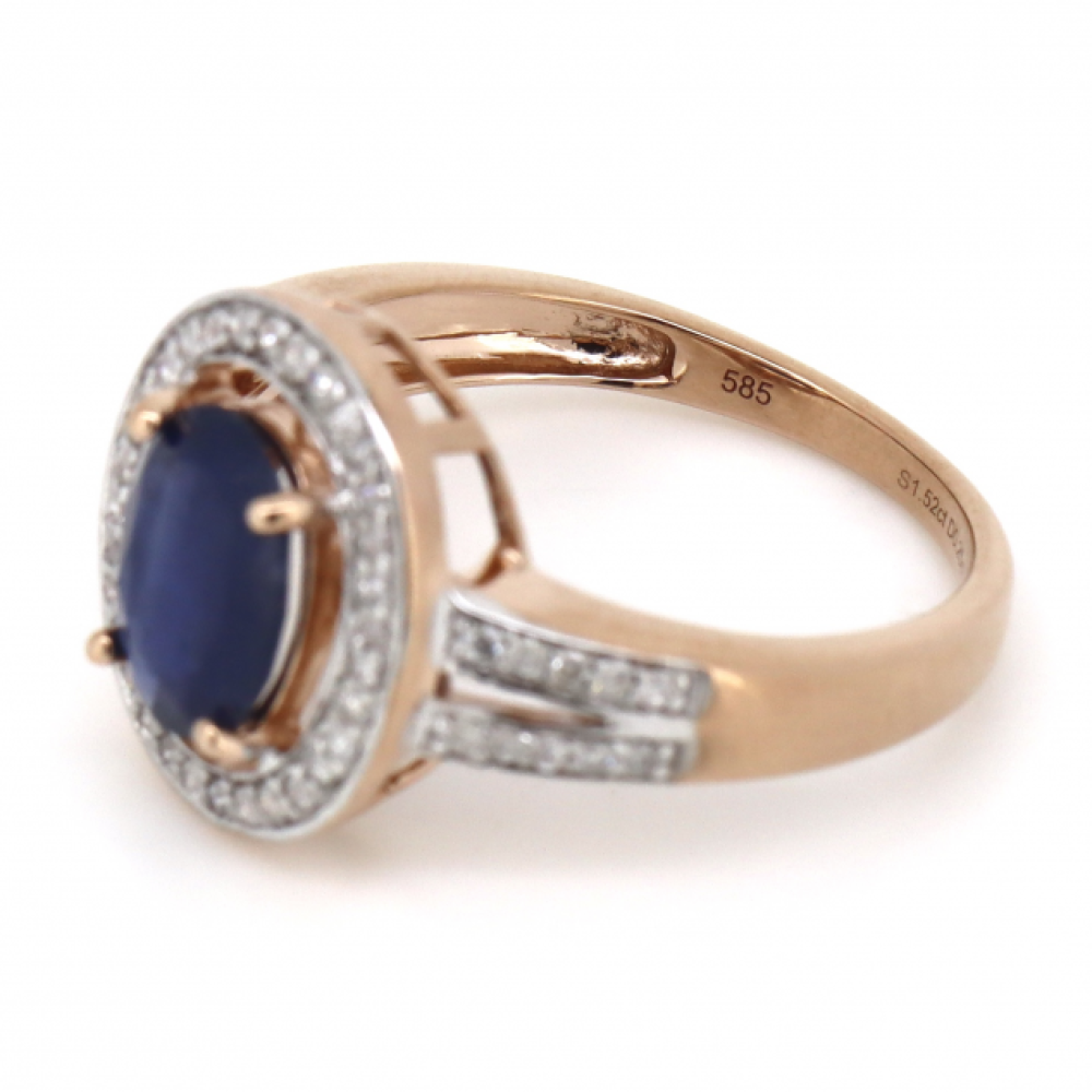 Blue Sapphire & Diamond Vintage Inspired Halo Ring