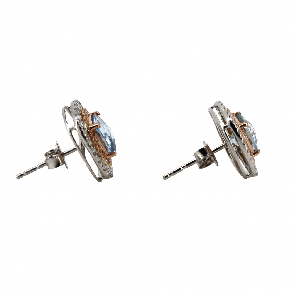 White & Rose Gold Aquamarine and Diamond Halo Earrings