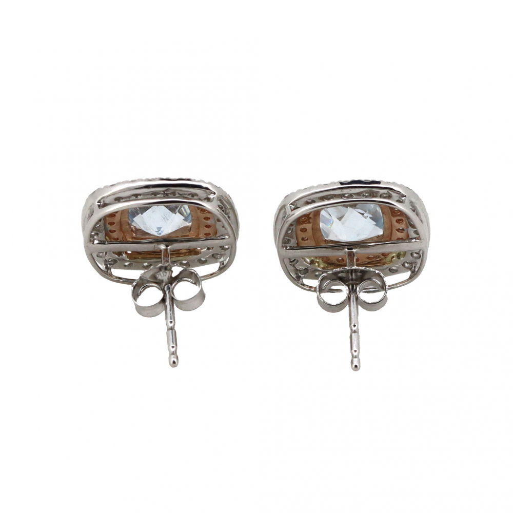 White & Rose Gold Aquamarine and Diamond Halo Earrings