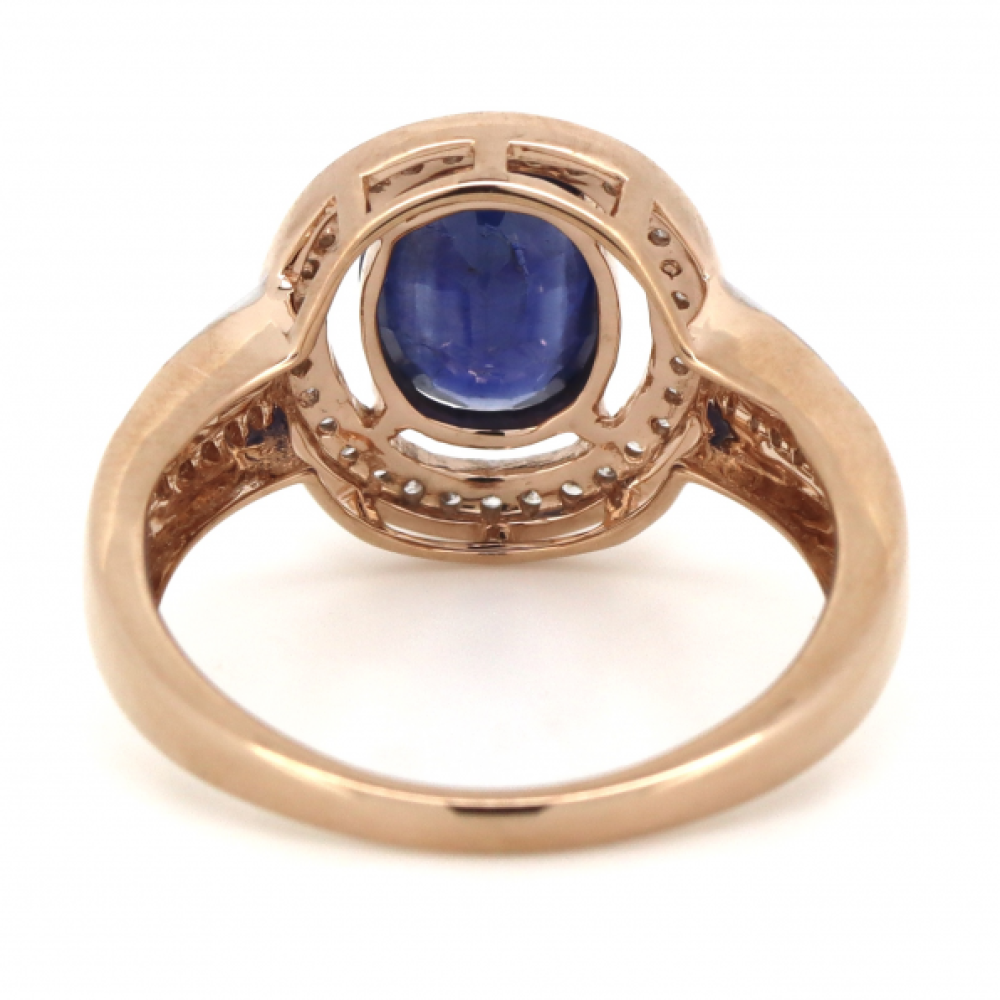 Blue Sapphire & Diamond Vintage Inspired Halo Ring