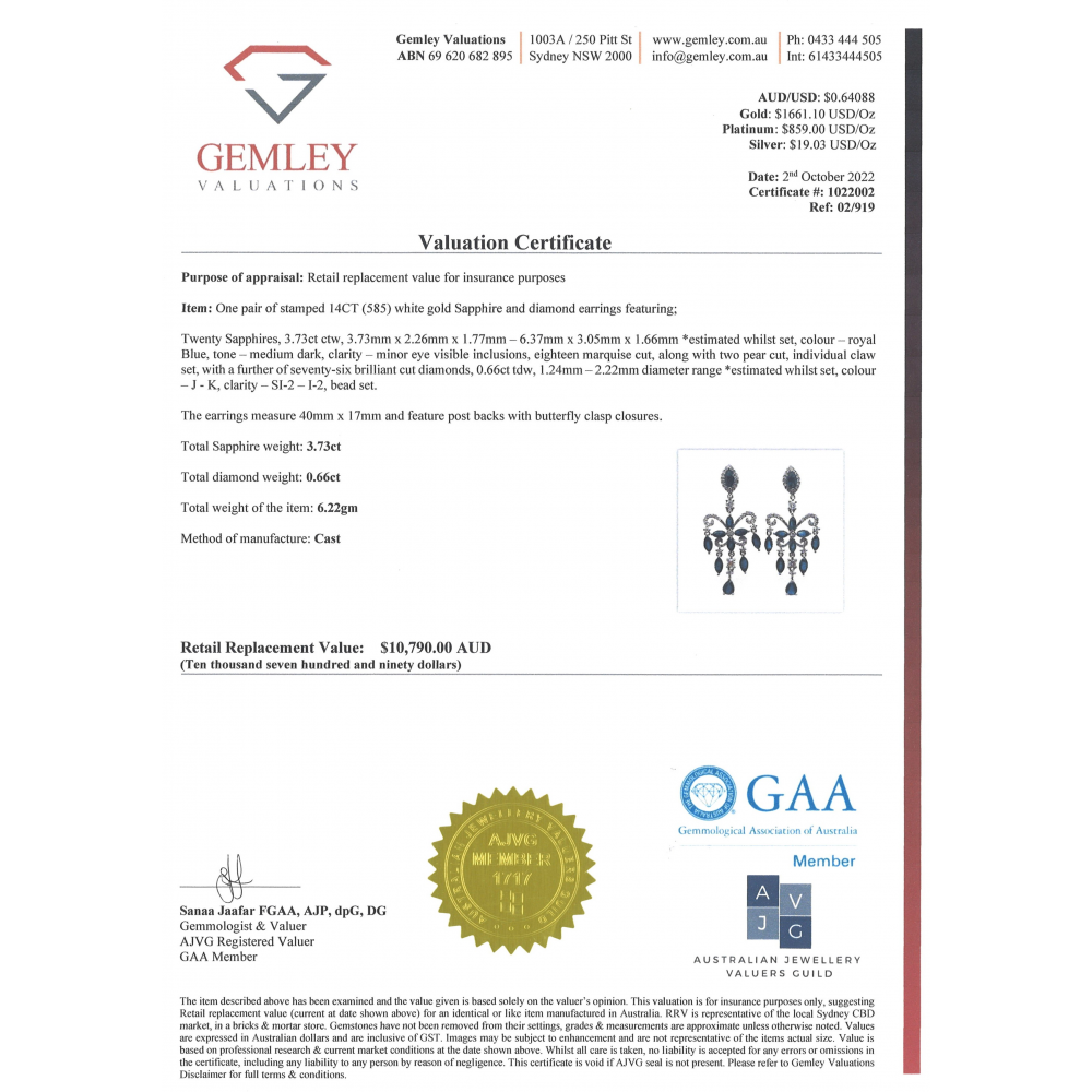 White Gold Blue Sapphire and Diamond Chandelier Inspired Earrings