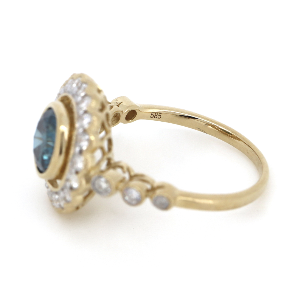 1.46ct Blue Diamond Antique Style Halo Ring