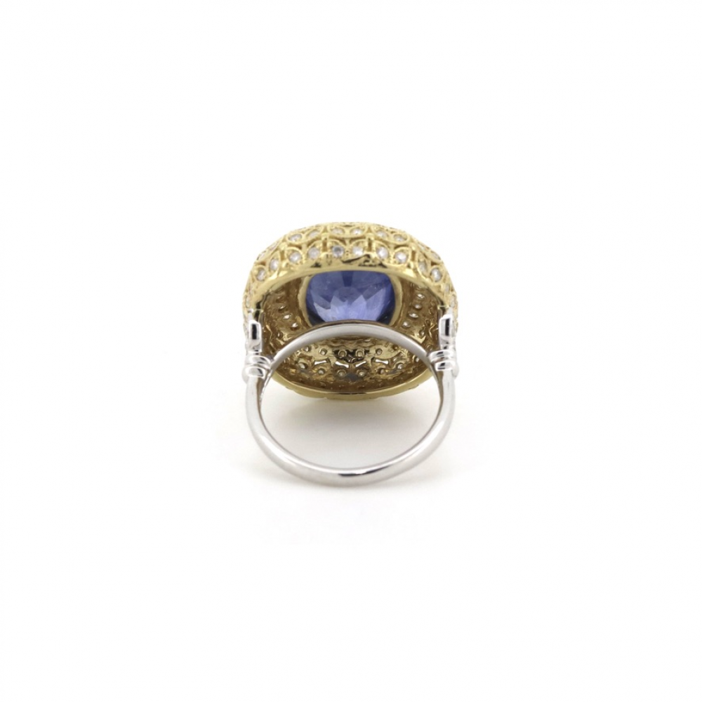 Yellow/White Gold 7.87ct Blue Ceylon Sapphire and Diamond Cluster Ring