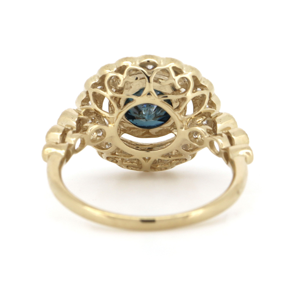 1.46ct Blue Diamond Antique Style Halo Ring