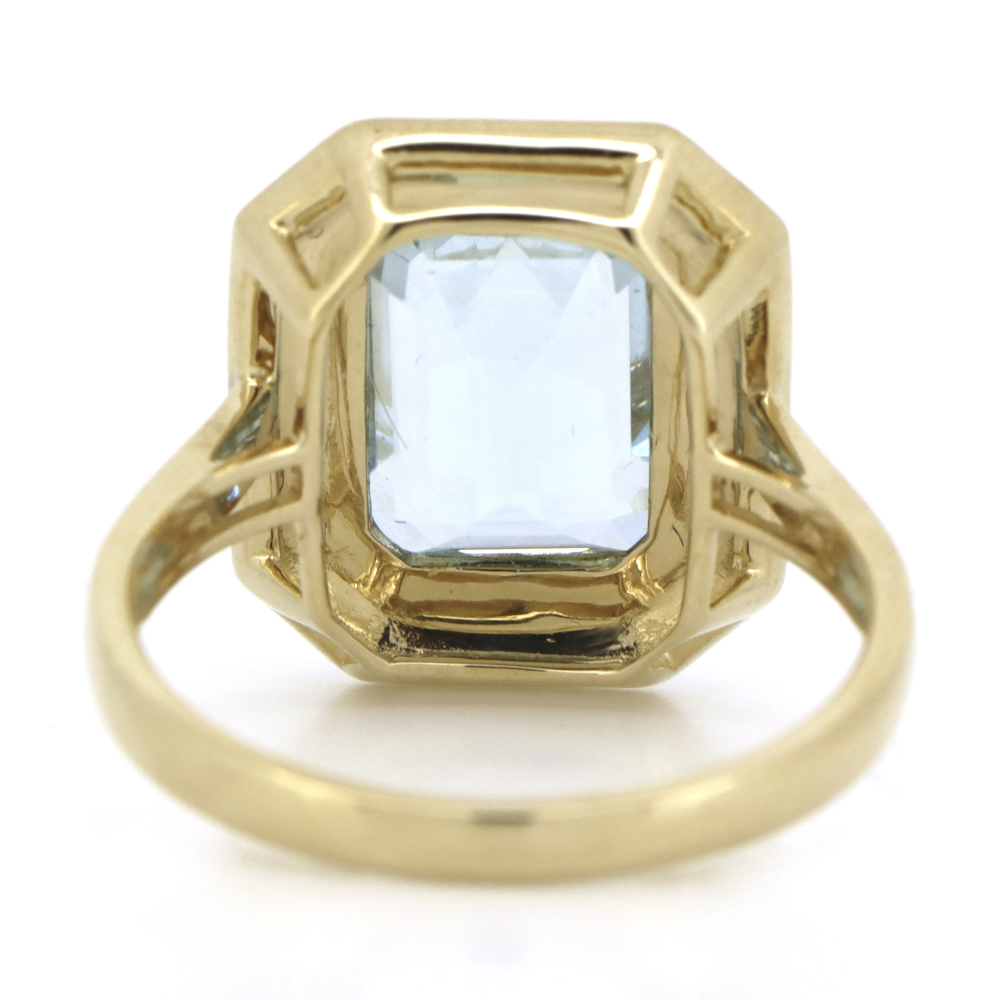 Yellow Gold, Aquamarine and Diamond, Double Halo Ring