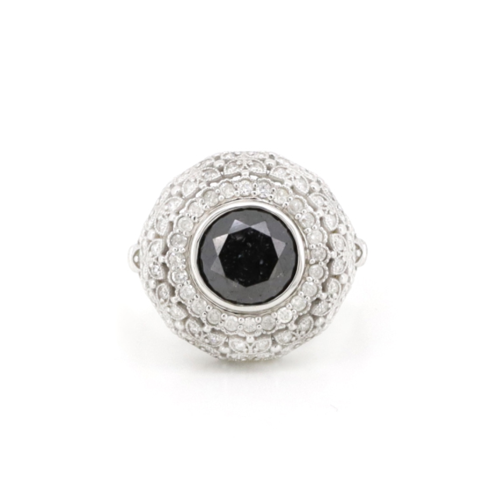 0.75ct Black Diamond Cluster Ring