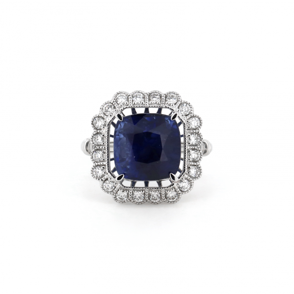 7.52ct Blue Ceylon Sapphire and Diamond Halo Cocktail Ring