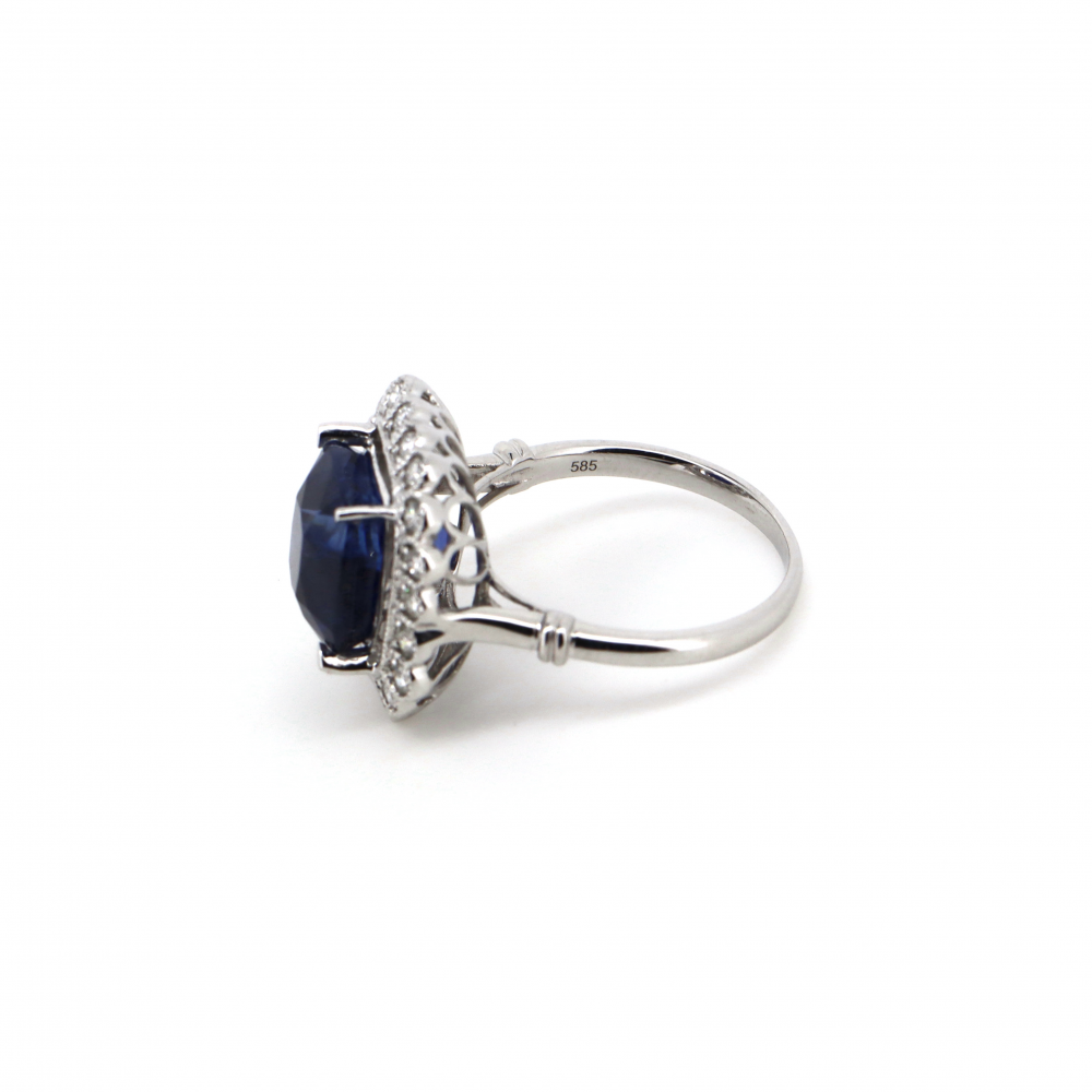 7.52ct Blue Ceylon Sapphire and Diamond Halo Cocktail Ring