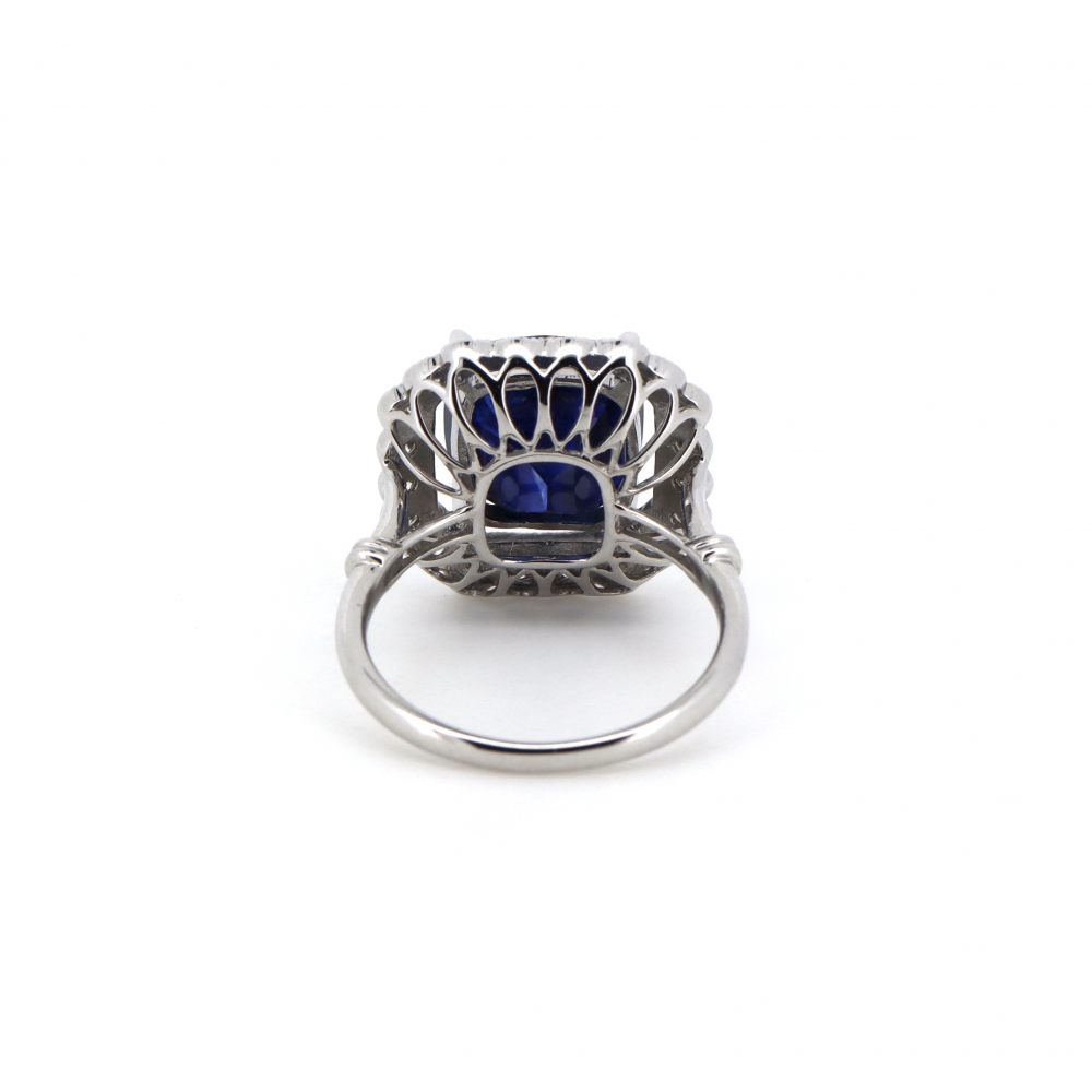 7.52ct Blue Ceylon Sapphire and Diamond Halo Cocktail Ring